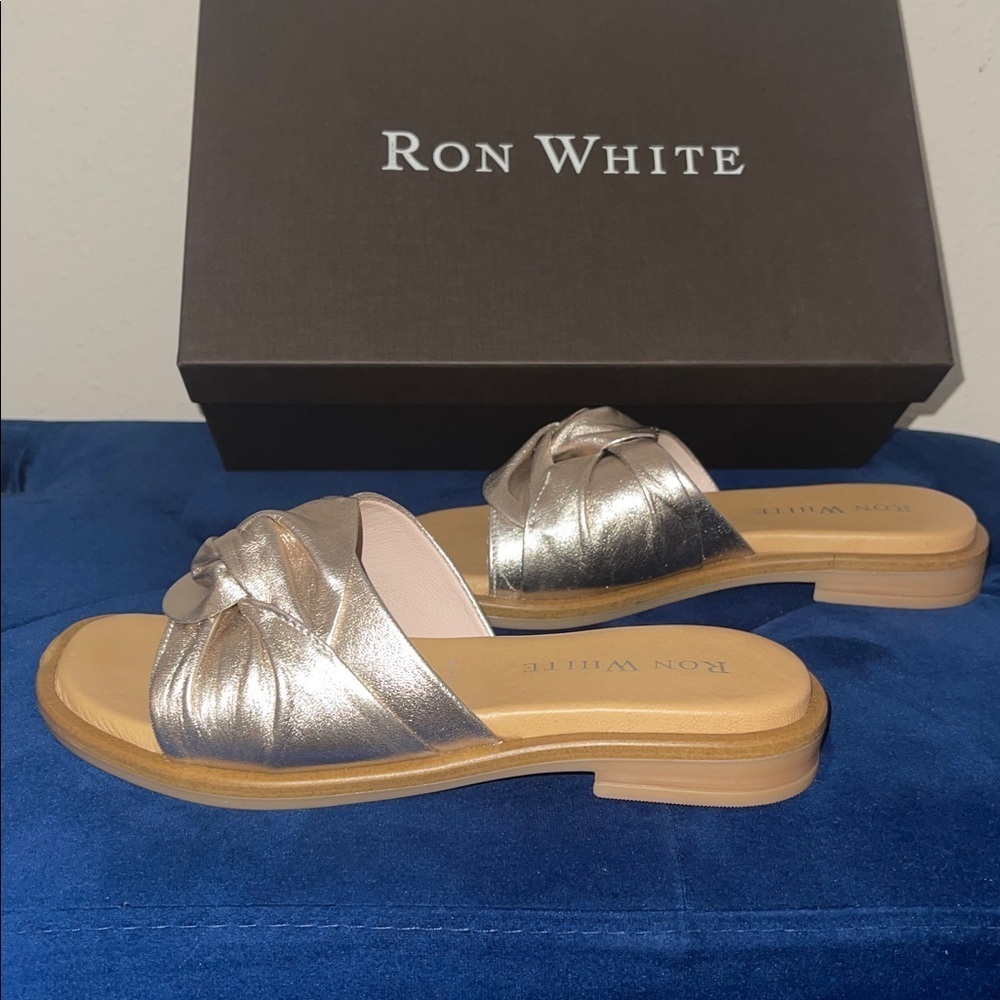 NIB RON WHITE Champagne/ Gold Genuine Leather Veronica Sandals Sz. 36/ US-6 - Picture 10 of 17